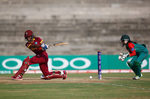 Hayley Matthews of the West Indies in action with Nigar Sultana of Bangladesh