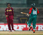 Deandra Dottin of the West Indies celebrates taking the wicket of Ritu Moni of Bangladesh