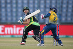 Elyse Villani of Australia plays to fine leg with Eshani Lokusuriyage of Sri Lanka looking on