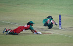 Sidra Nawaz of Pakistan runs out during the Women's ICC World Twenty20