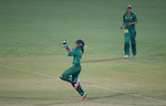 Sidra Nawaz of Pakistan celebrates the stumping of Lata Mondal of Bangladesh