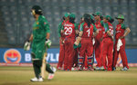 Bangladesh players celebrate the wicket of Nahida Khan of Pakistan