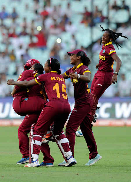 The West Indies embrace each other after winning the T20 World Cup