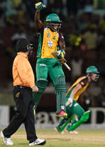 A Bramble jumps with joy as the Warriors secured the match