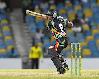 Shivnarine Chanderpaul plays off the back foot behind square