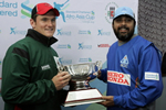 Africa XI captain Graeme Smith from South Africa and Asia XI captain Inzamam Ul-Haq from Pakistan hold the Afro-Asia trophy