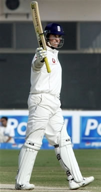 Marcus Trescothick raises his bat