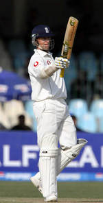 Marcus Trescothick celebrates after his fifty