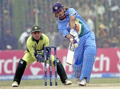 Dhoni plays a shot