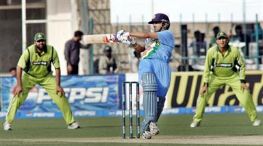 Gautam Gambhir hits a boundary