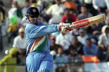 Virender Sehwag hits a boundary