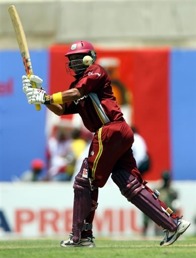 Sarwan plays a shot