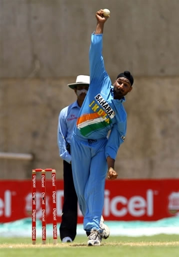 Harbhajan Singh delivers a ball