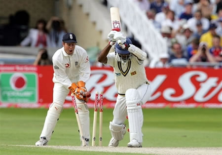 Maharoof is bowled by Panesar