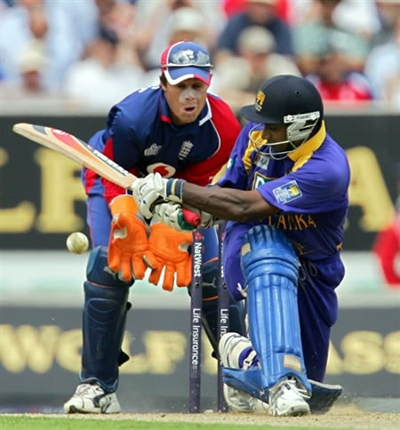 Jayasuriya plays a sweep shot