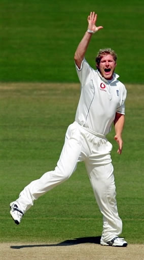 Hoggard celebrates the wicket of Salman Butt